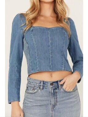 Levis Women's Ophelia Corset Blouse Top Denim Blue Sz S Cottagecore Country West